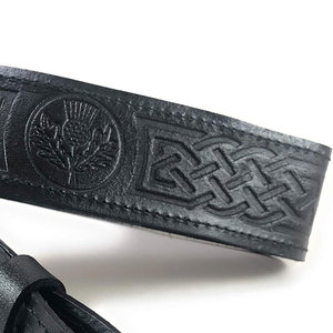 Cinturón Escocés de Cuero Negro para Kilt con Diseño de Cardo Grabado, Suministros de Fábrica Personalizados de Alta Calidad - Product Image 6