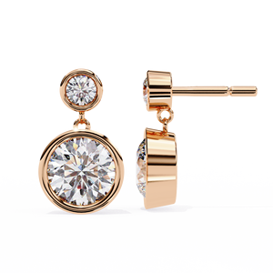Two Stone Bezel <b>Diamond</b> Drop <b>Earrings</b> – 1.83ctw CVD Lab <b>Diamond</b> 10K 14K 18K Solid Rose Gold Articulated Stud Posts - Product Image 2