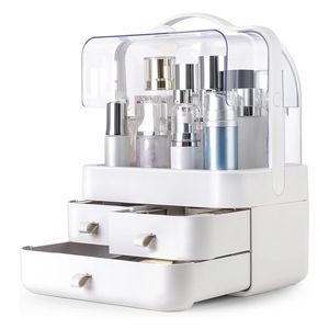 Organizzatore Portatile per Trucchi a 3 Livelli con Maniglia, Coperchio Antipolvere e Impermeabile, Scatola Contenitore Cosmetici con Espositore - Product Image 1