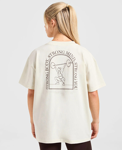 Camiseta de Manga Corta para Mujer, Cuello Redondo, Color Crema, Talla Grande, Corte Holgado, Color Sólido, 100% Algodón Jersey, Tejido de Punto, Calidad Premium - Product Image 3