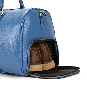 Unisex PU Leather <b>Duffel</b> <b>Bag</b> 30-40L Zipper Closure Adjustable Strap Solid Blue Casual Travel Carry-on <b>Bag</b> - Product Image 3