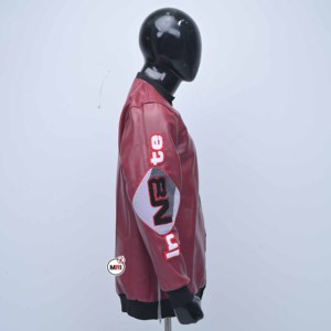 Blousons Bomber Homme en Cuir Véritable Rouge, Col Rond, Broderie Logo Taureau, Tenue Décontractée Automne-Printemps, Imperméable et Respirant - Product Image 4