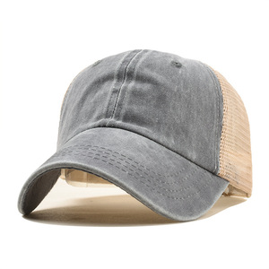 Tucker <b>Hats</b> Blank 6 Panel <b>Hat</b> Trucker Distressed Mesh Baseball Cap Washed Cotton Trucker Cap - Product Image 2