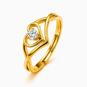 แหวนหัวใจความรักขนาดเล็กชุบทอง14k ประดับตราสัญลักษณ์สีเงิน-สไตล์งานแต่งงานและอัญมณีแบบลำลอง - Product Image 4
