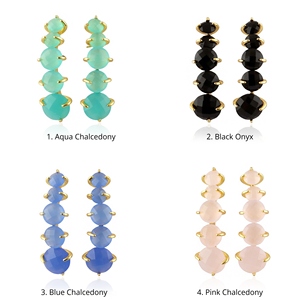 Best selling round cut chalcedony <b>black</b> onyx <b>stud</b> <b>earring</b> solid brass 18k gold plated prong set jewelry multi gemstone <b>earrings</b> - Product Image 1