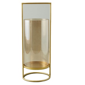 Luxueux élégant Style classique or métal fil de fer cadre plaque Base verre bougie support maison bureau Table décor métal bougie - Product Image 1