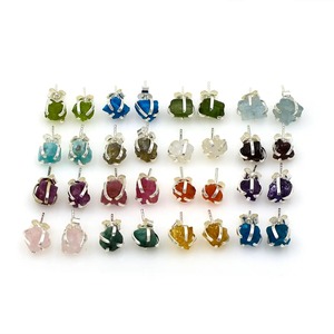 Raw Pink Opal Gemstone Prong <b>Set</b> <b>Stud</b> <b>Earring</b> Sterling <b>Silver</b> Raw <b>Earrings</b> with 8-10mm Rough Jewellery - Product Image 6