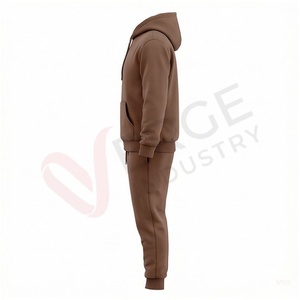 Ensemble de survêtement à capuche marron pour homme, manches longues, couleur unie, respirant, décontracté, pour l'automne, coupe classique, 100% coton - Product Image 3