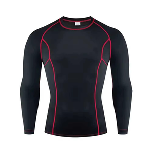 Conjunto de Compresión de Manga Larga para Hombre, Cuello Redondo, Transpirable, de Secado Rápido, Spandex y Poliéster, Top y Pantalones, para Todas las Temporadas, Color Negro Sólido - Product Image 3