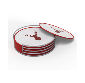 Decorative Printed <b>Table</b> <b>Coaster</b> Set with Coordinated Holder for Dining and Serving Use - Product Image 1
