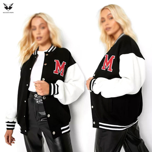 Women's Black Varsity Jacket With White Sleeve And Red M Logo With Best Price OEM ODM Service Unique Design Women Wear Jackets - Product Image 3