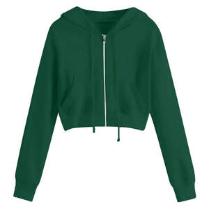 Sweat-shirt à capuche court zippé pour femme, couleur unie, manches longues, pull à capuche en coton doux tricoté, idéal pour l'automne - Product Image 2