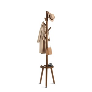 Perchero de pie de madera con base redonda y ganchos para almacenamiento en la entrada, diseño minimalista, acabado marrón - Product Image 1