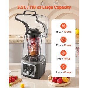 Licuadora Profesional de 1400W y 135 oz para Smoothies, Procesamiento de Alimentos Multifuncional, Motor Potente - Licuadora Profesional de 1400W y 135 oz - Product Image 4