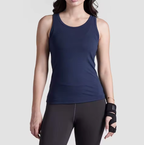 Débardeur bleu pour femme, sans manches, vêtement de sport, logo personnalisé, extensible, respirant, gilet de fitness, vente en gros OEM - Product Image 1