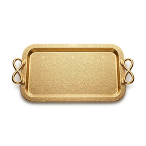 Plateau de service décoratif en aluminium doré de luxe pour table basse, centre de table, décoration de mariage personnalisée - Product Image 4