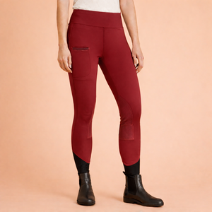 Leggings de equitación para mujer – Rojo vino |   Leggings de equitación de cintura alta con parche en la rodilla - Product Image 1