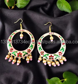 Boucles d'oreilles Jhumka Meenakari indiennes en gros, bijoux vintage faits à la main pour femmes, bijoux de fête, cadeaux pour demoiselles d'honneur, Mehendi, Sangeet, mariage - Product Image 2