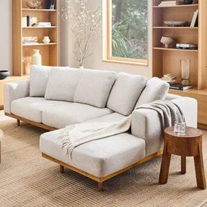 Canapé d'angle moderne en teck massif avec cadre en bois, coussins rembourrés en tissu épais et accoudoirs rembourrés pour salon intérieur - Product Image 2