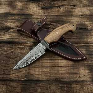 Couteau de chasse d'extérieur de haute qualité avec étui en cuir, couteau de chasse forgé sur mesure, manche en bois, étui, support OEM, lame fixe - Product Image 1