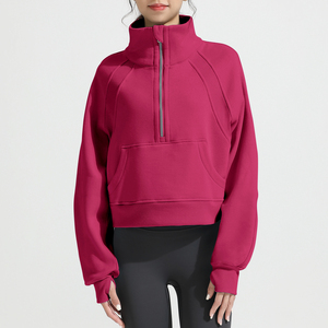 Sweat à capuche pour femme à demi-zip, col rond, polaire chaud, pull isolé, coupe automne, trou pour le pouce, manches tombantes, imprimé, délavage acide - Product Image 5