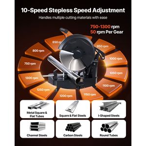 Lama per Taglio a Freddo in Acciaio Inossidabile da 14 Pollici # # # #   Motore Brushless Potente da 3500W # # # #   Tagliatrice per Metallo a Velocità Regolabile 750-1200 Giri/min - Product Image 5