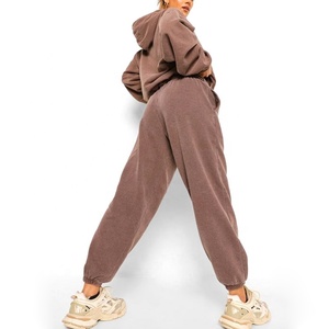 Women's Solid Color Hooded <b>Tracksuit</b> Set Full Sleeve Loose Fit Cotton Sweatshirt and Pants Casual Autumn Wear with Side Pockets - Product Image 2