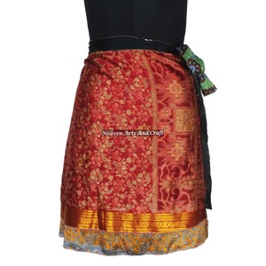 <b>Wrap</b> Mini Skirt Festival Summer Casual <b>Beach</b> Sexy Look Designer Printed Rayon Silk Sari Reversible Two Layer Around Mini Skirt - Product Image 2