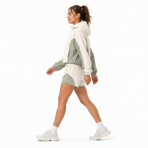 OEM ODM Ensemble short coupe-vent imperméable et séchage rapide pour femme, style streetwear, écologique, en polyester/nylon, color block, léger - Product Image 2