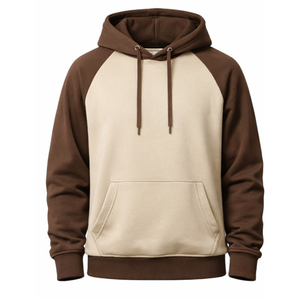 Premium Two-Tone Raglan Sports men's <b>Hoodies</b> dark Brown and <b>Cream</b> Color Pullover High Quality Custom Streetwear - Product Image 1