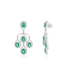 ต่างหูแบบห้อยประดับเพชรทรงหยดน้ำและมรกตทรงรีสไตล์อาร์ตเดโค NOVA 18K - Product Image 4