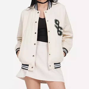 Women's Short Fashion Varsity Baseball <b>Wool</b> Jackets Custom Printed <b>Red</b> Leather Sleeve Stand Collar Autumn Breathable Windproof - Product Image 4