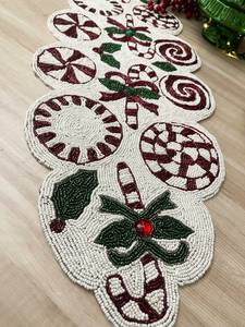 Handmade Embroidered Fabric <b>Table</b> <b>Runner</b> Rectangle <b>Green</b> Leaf Design Luxury Eco-Friendly Durable Lightweight Decorative Mat - Product Image 5