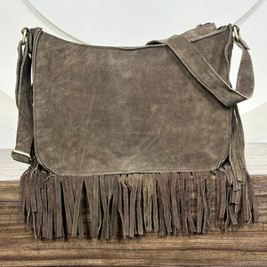 Wholesale Western Style Genuine Cowhide Leather Patchwork Fringe Crossbody Bag Luxury Suede Shoulder Purse Handbag for Women's - Product Image 6