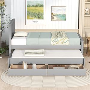 Letto a piattaforma grigio matrimoniale con letto estraibile e cassetti - Product Image 2