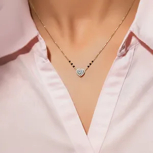 Pendentif Cœur en Diamant Halo Mangalsutra, Diamant CVD de Laboratoire Couleur D-E Pureté VVS-VS Certifié IGI, Or, pour Fiançailles et Mariage - Product Image 2