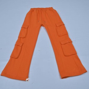 Premium Quality Mens Orange Fleece <b>Cargo</b> <b>Pants</b> <b>Elastic</b> <b>Waist</b> Drawstring Flare Leg Casual Autumn Wear Breathable Multiple Pockets - Product Image 3