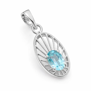 Colgante de topacio azul de corte ovalado chapado en rodio de plata de ley, moderno, al por mayor, hecho a mano, minimalista, regalo para ella, joyería de diciembre - Product Image 2