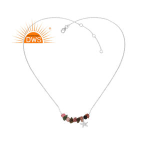 Collier de pierres précieuses en tourmaline brute Collier en argent sterling indien Fabricant de bijoux Collection vintage - Product Image 3