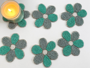 Floral <b>Beaded</b> Handmade Eco-Friendly Luxury <b>Coasters</b> for Home Hotel & Restaurant Use by Whimsy Art Craft - Product Image 1
