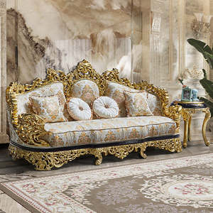 Ensemble de canapés de luxe en teck massif sculpté, style Mid-Century Modern, pour salon, appartement, bureau, configuration 3+2+1 places - Product Image 4