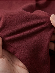Men's V-Neck Short Sleeve Solid Knitted Casual Breathable T-Shirt Regular Fit Maroon Enzyme Wash Knitted Jersey Fabric 180g - Product Image 6