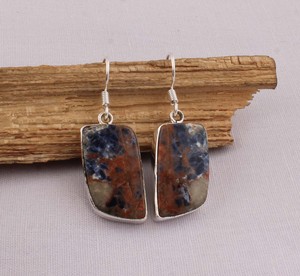 925 Sterling <b>Silver</b> Sunset Sodalite <b>Earrings</b> Natural Blue and Orange Gemstone Rectangular <b>Dangle</b> <b>Earrings</b> Handmade Jewelry Whole - Product Image 4