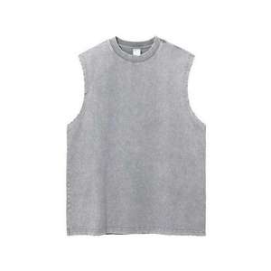 Débardeur sans manches gris pour homme, col rond, 100% coton, tricoté, couleur unie, logo sur le devant - Product Image 1