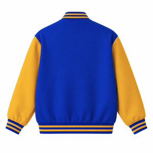 Chaqueta de carreras personalizada de la hermandad Sigma Gamma Rho con logo bordado en azul y dorado estilo letterman para mujer con forro de poliéster. - Product Image 2