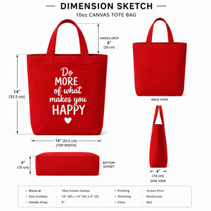 Sac fourre-tout en toile de coton rouge AMANI 14x14x4 pouces, impression sérigraphiée, pour le shopping, avec poignée renforcée de 8 pouces, pour faire plus et devenir plus heureux - Product Image 2