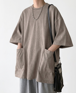 เสื้อยืดคอกลมแขนสั้นทรงหลวมผ้าคอตตอน 100% สำหรับผู้ชาย ผ้าเนื้อดี ป้องกันรอยยับ ระบายอากาศได้ดี สวมใส่สบาย น้ำหนัก 230 กรัม รุ่น SME มีกระเป๋าคู่ - Product Image 1