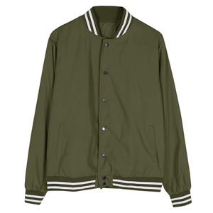 Veste varsity pour homme, vert olive, décontractée, couleur unie, boutonnée, coupe classique, matière nylon/coton, coupe-vent, respirante, hiver - Product Image 3