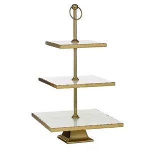 Soporte para Pastel de Dos Niveles de Metal Plateado de Calidad Premium con Base Redonda de Cuentas y Varillas Decorativas Doradas - Product Image 4