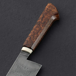 มีดเชฟเหล็กกล้าคาร์บอนทำมือ Burraq ลายหยดน้ำอเนกประสงค์ พร้อมปลอกหนัง ตัวเลือก DIY OEM ด้ามไม้ - Product Image 4